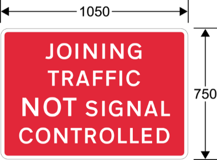 A red sign with white text