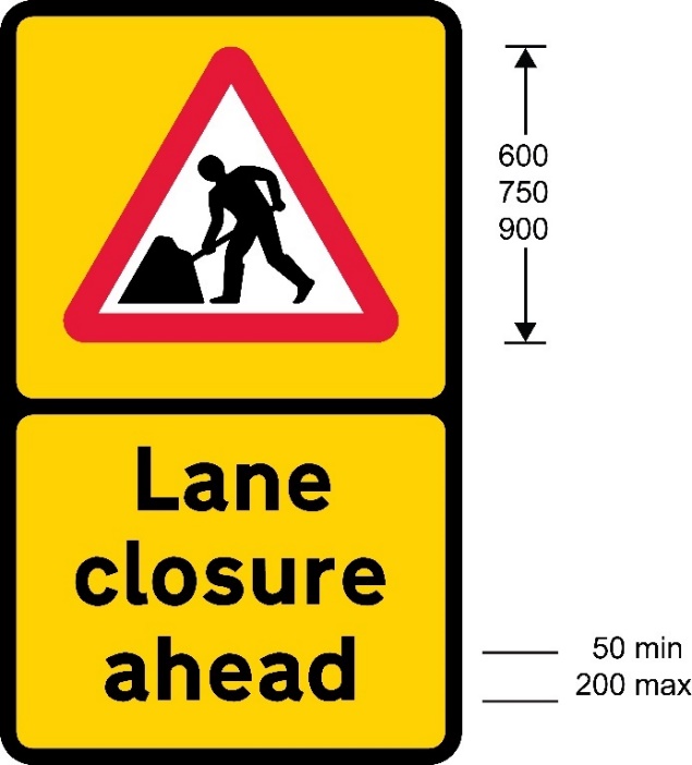 A yellow sign with a person in the background and black text