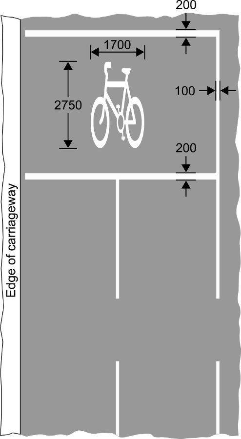 Grey background with white road markings and bicycle image