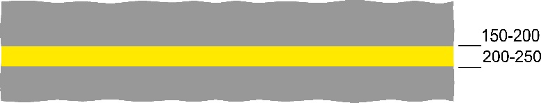 Grey background with centre yellow stripe and measurements 