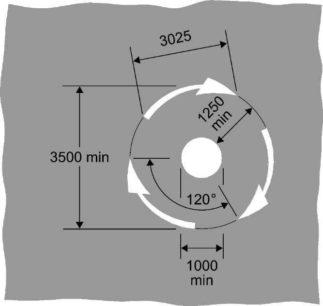 Grey background with a diagram of a circle with arrows and measurements