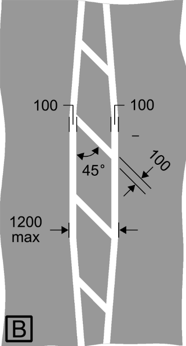 Grey background white curved road markings, and measurements