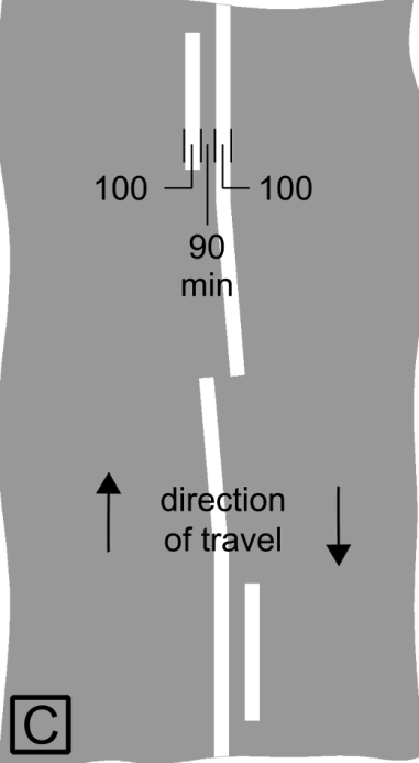 Grey background with white broken lines and measurements