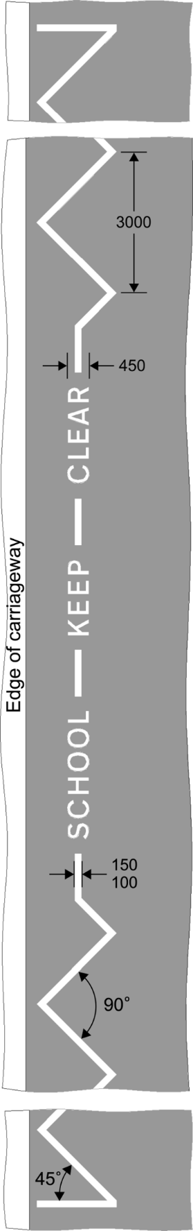 Grey background with white text showing  school keep clear