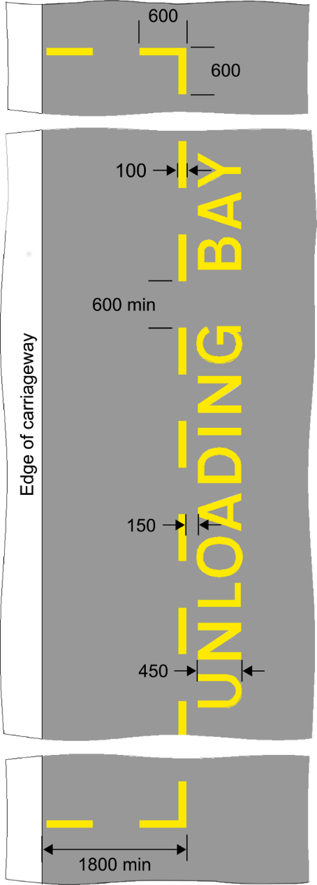 Grey background with yellow text showing unloading bay