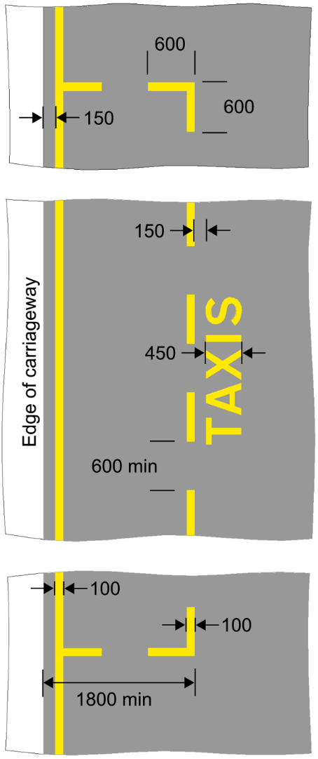 Grey background with yellow text showing taxis