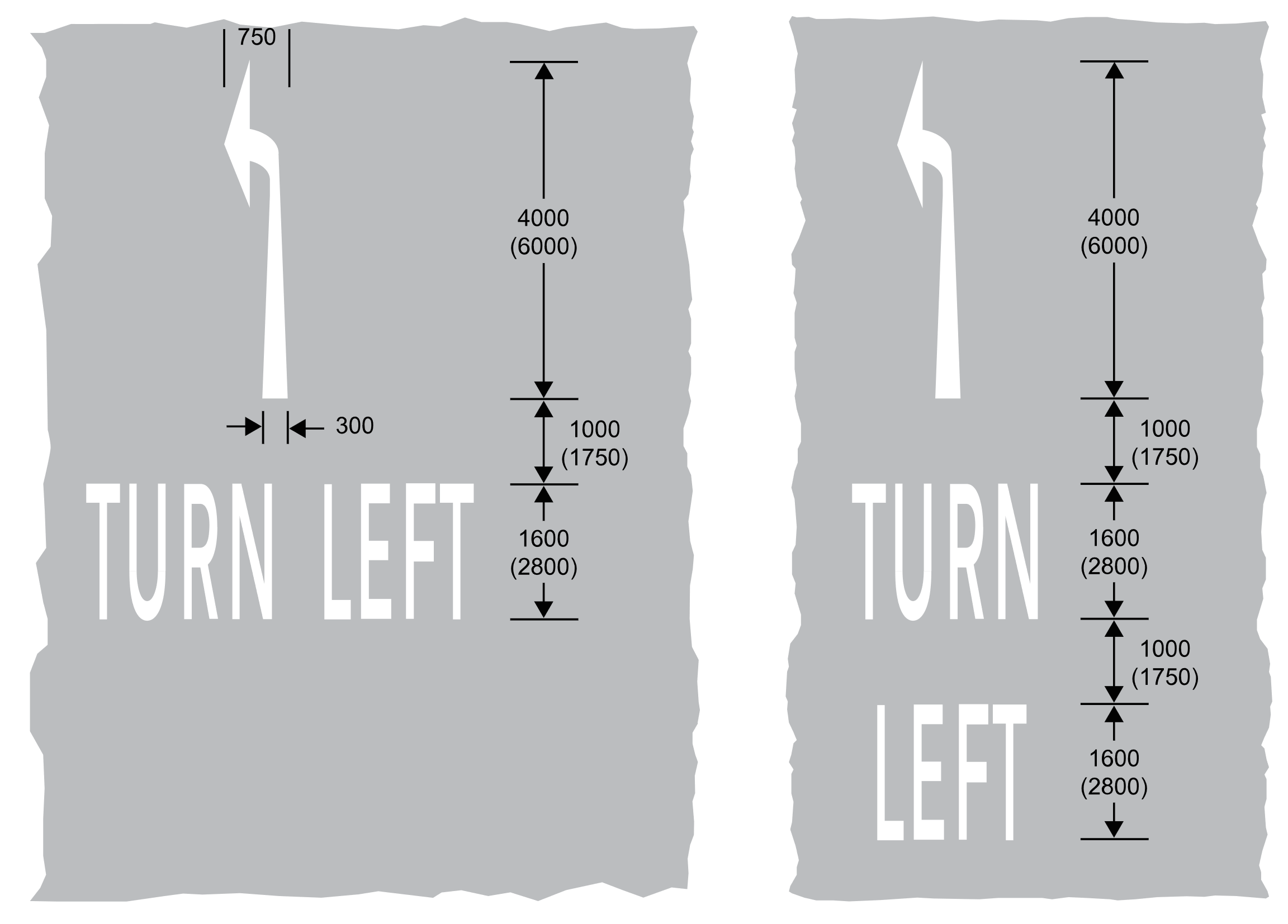 2 images with a grey background, white left turning arrows and text showing turn left