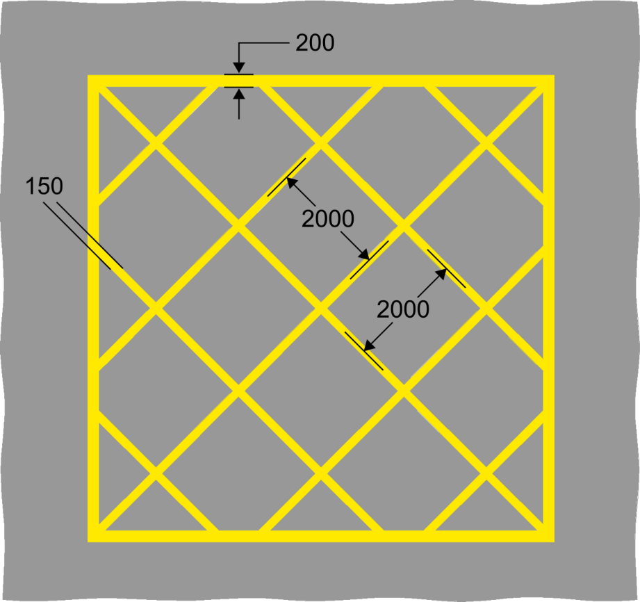 Grey background with a yellow grid and measurements
