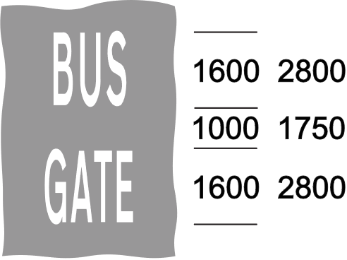 Grey background and white text showing bus gate