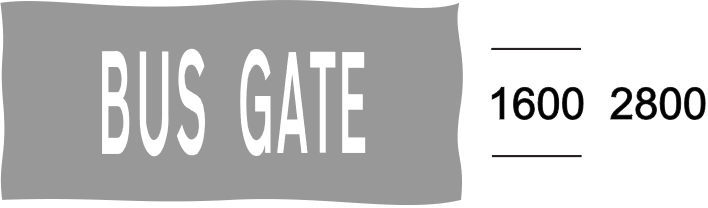 Grey background and white text showing bus gate