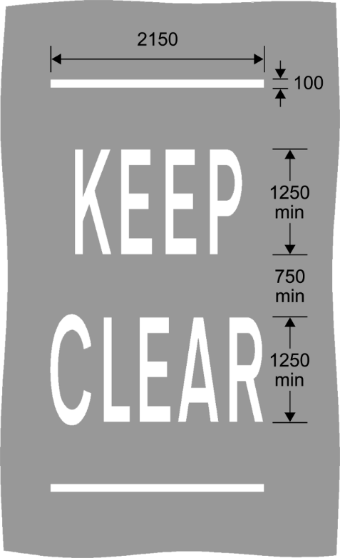 Grey background with white lines and text showing keep clear