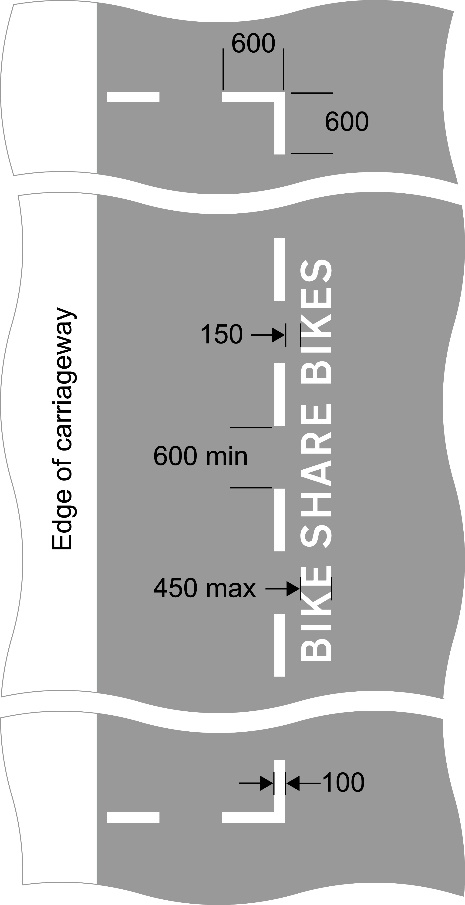 Grey background with white lines and text showing bike share bikes