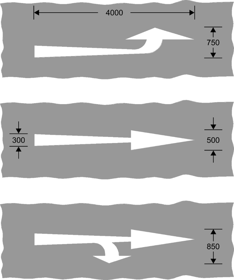 3 images with grey backgrounds, left turning white arrow, straight ahead white arrow, straight ahead and right turning arrows
