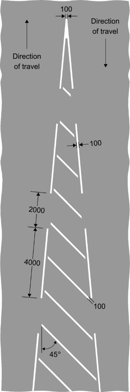 Grey background with broken white lines in the shape of a triangle with dimensions