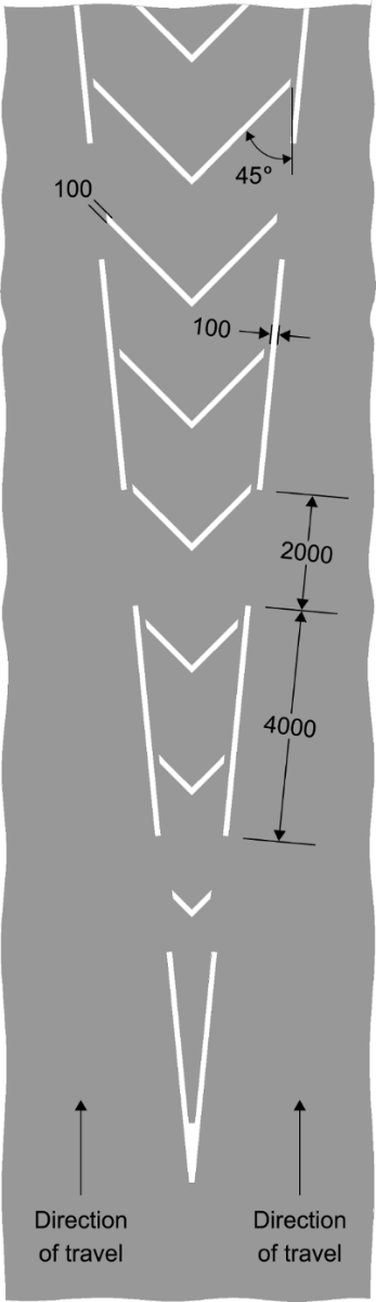 Grey background with broken white lines in the shape of a triangle with dimensions