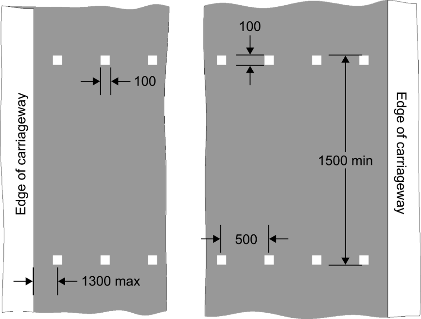 2 images with grey backgrounds and small white squares and dimensions