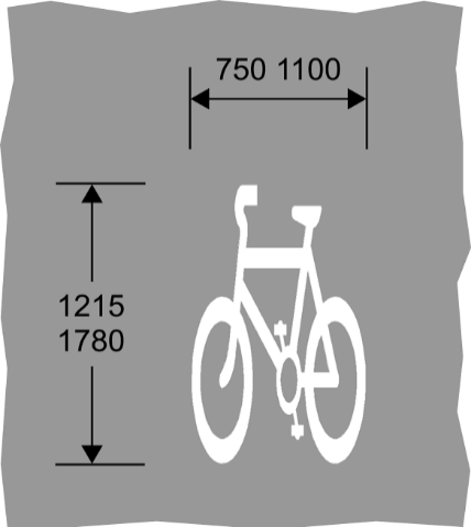 Grey background with white bicycle and dimensions