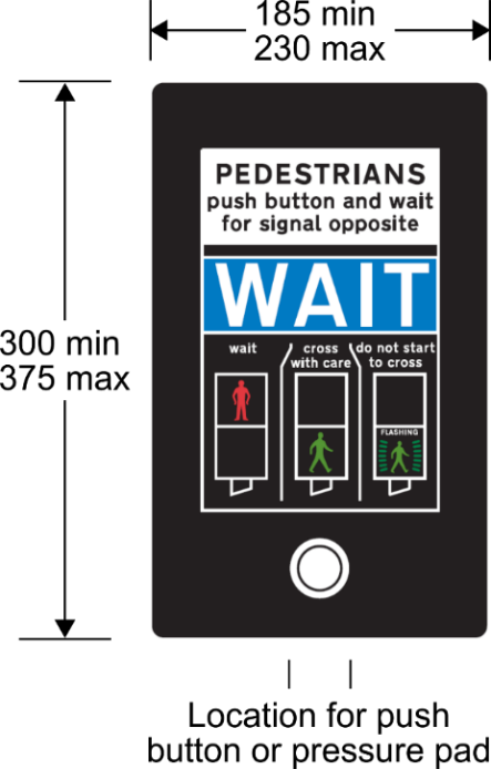 Diagram of pedestrian crossing signal with dimensions