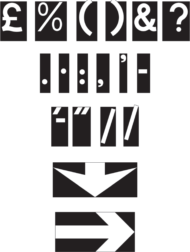 A screenshot of a black background with white various symbols