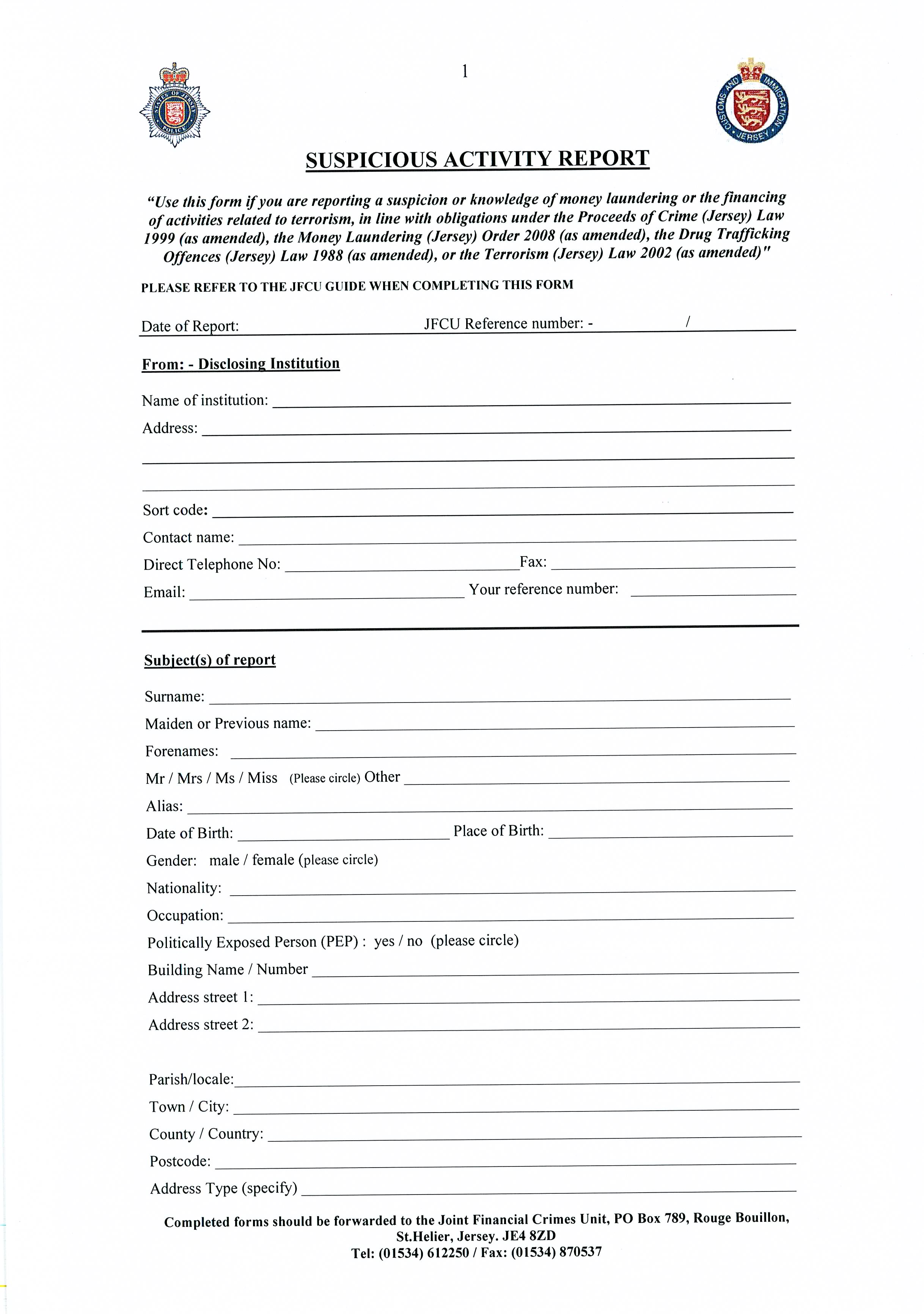 Suspicious activity report
