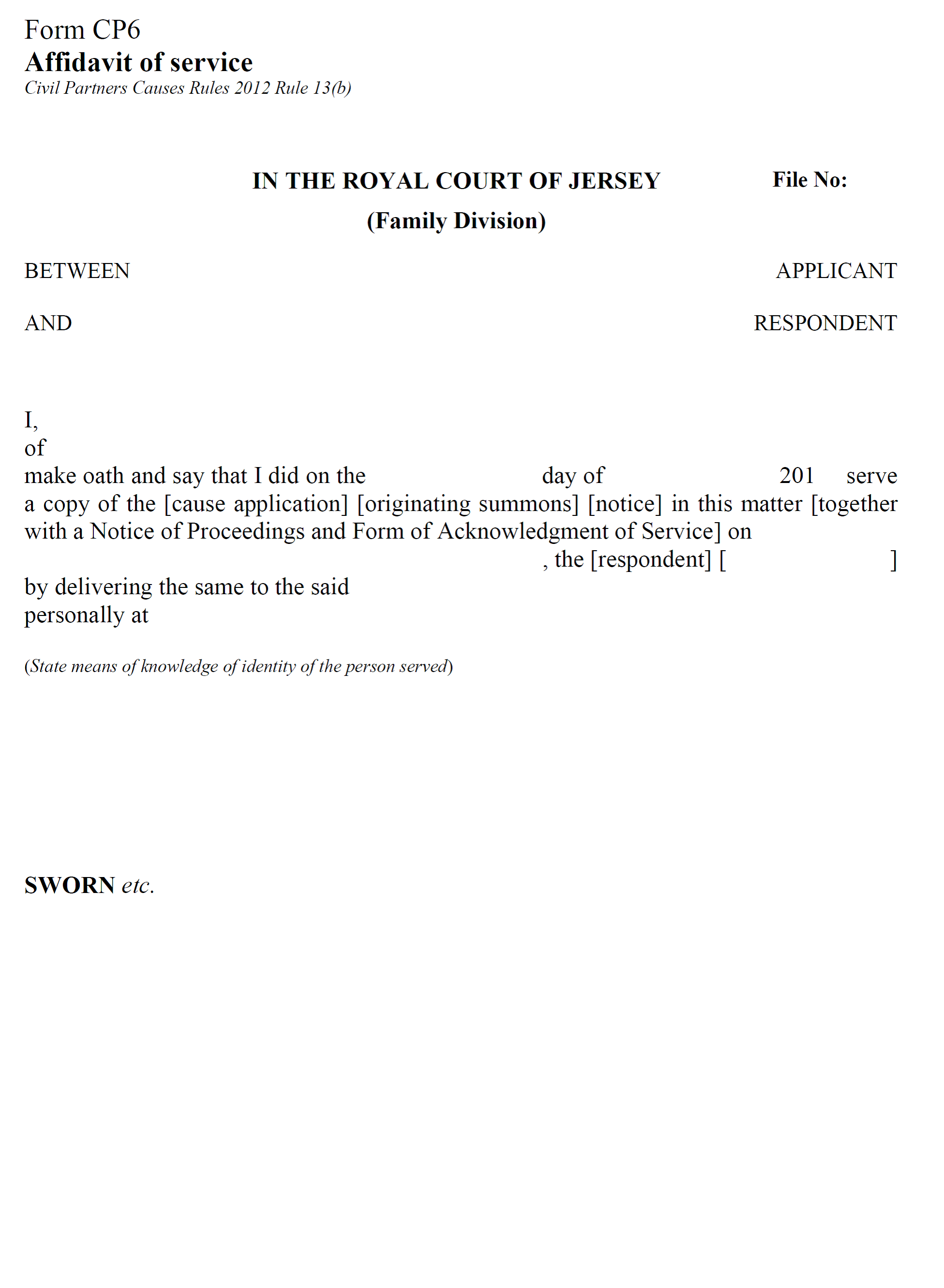 Form CP6 - Affidavit of services
