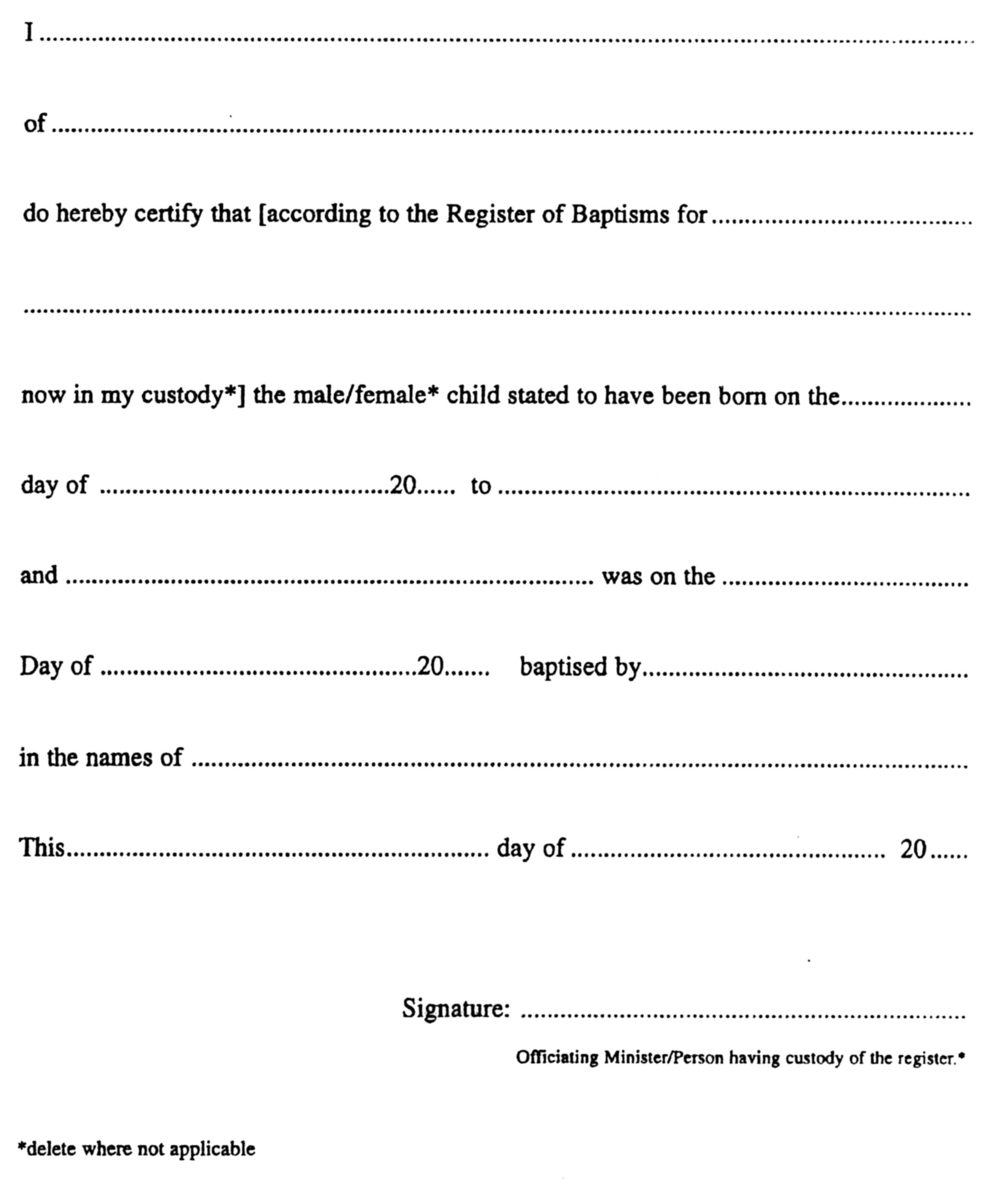 Certificate of baptismal name