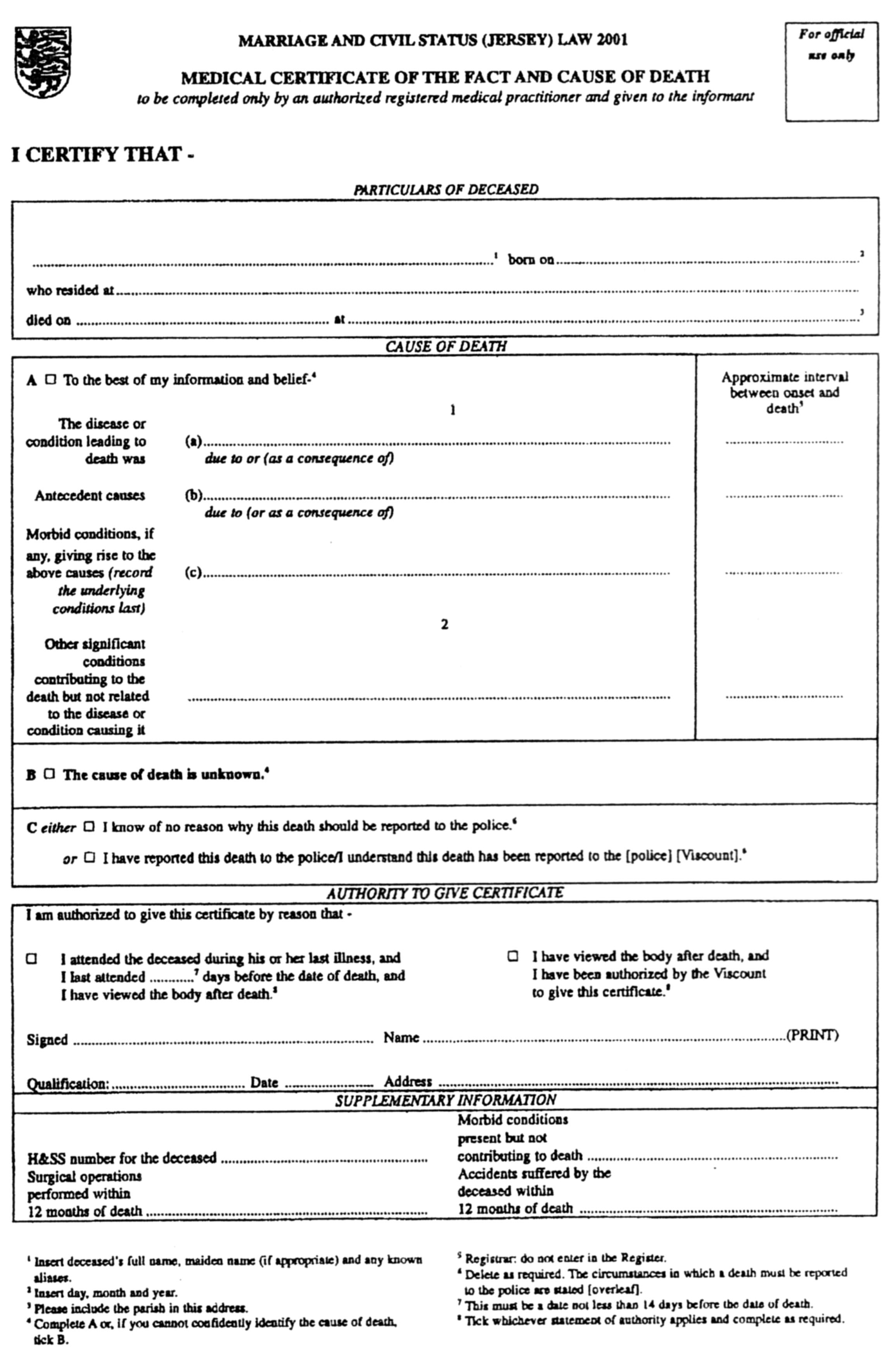 Certificate of fact and cause of death