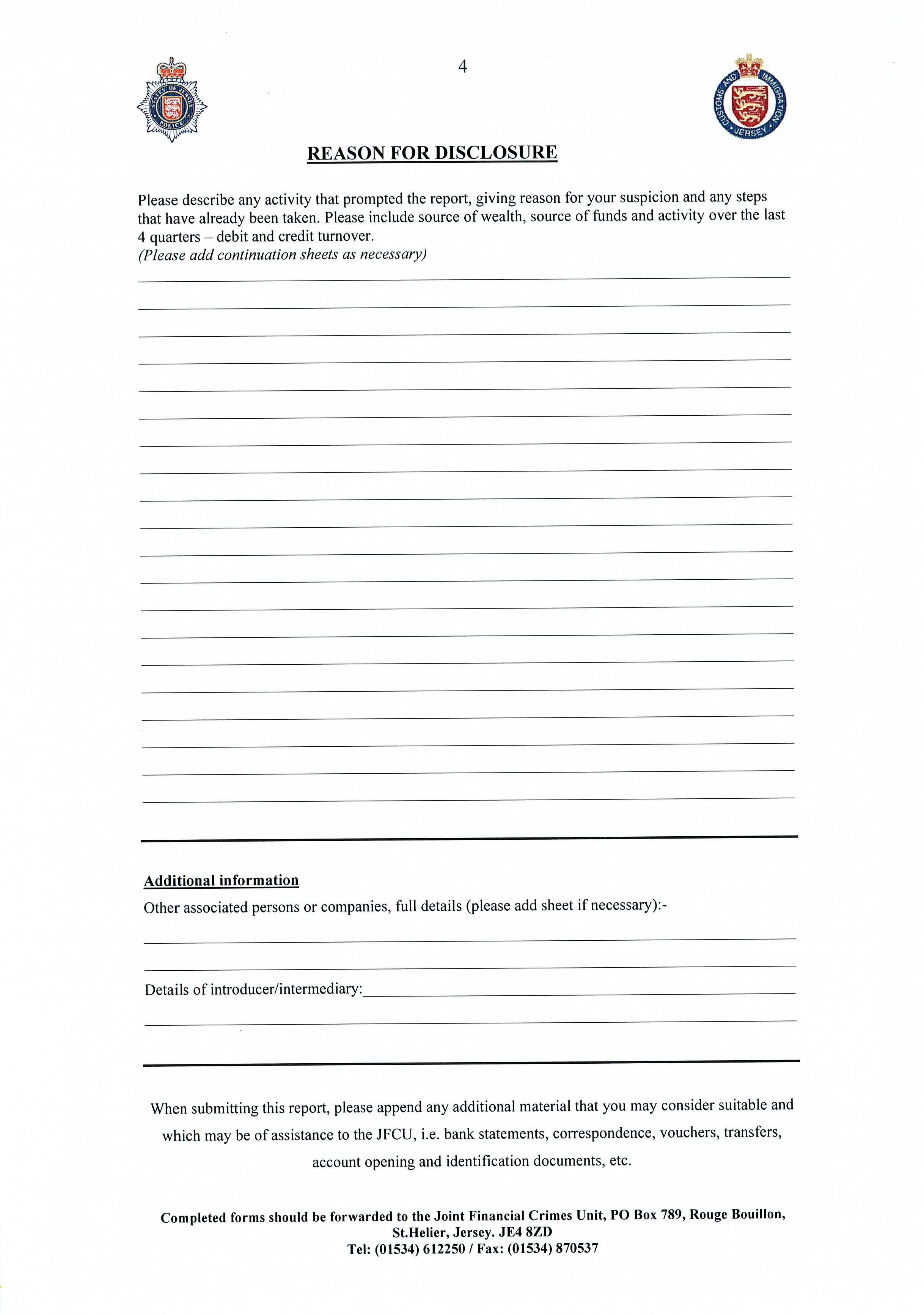 Suspicious activity report - continued