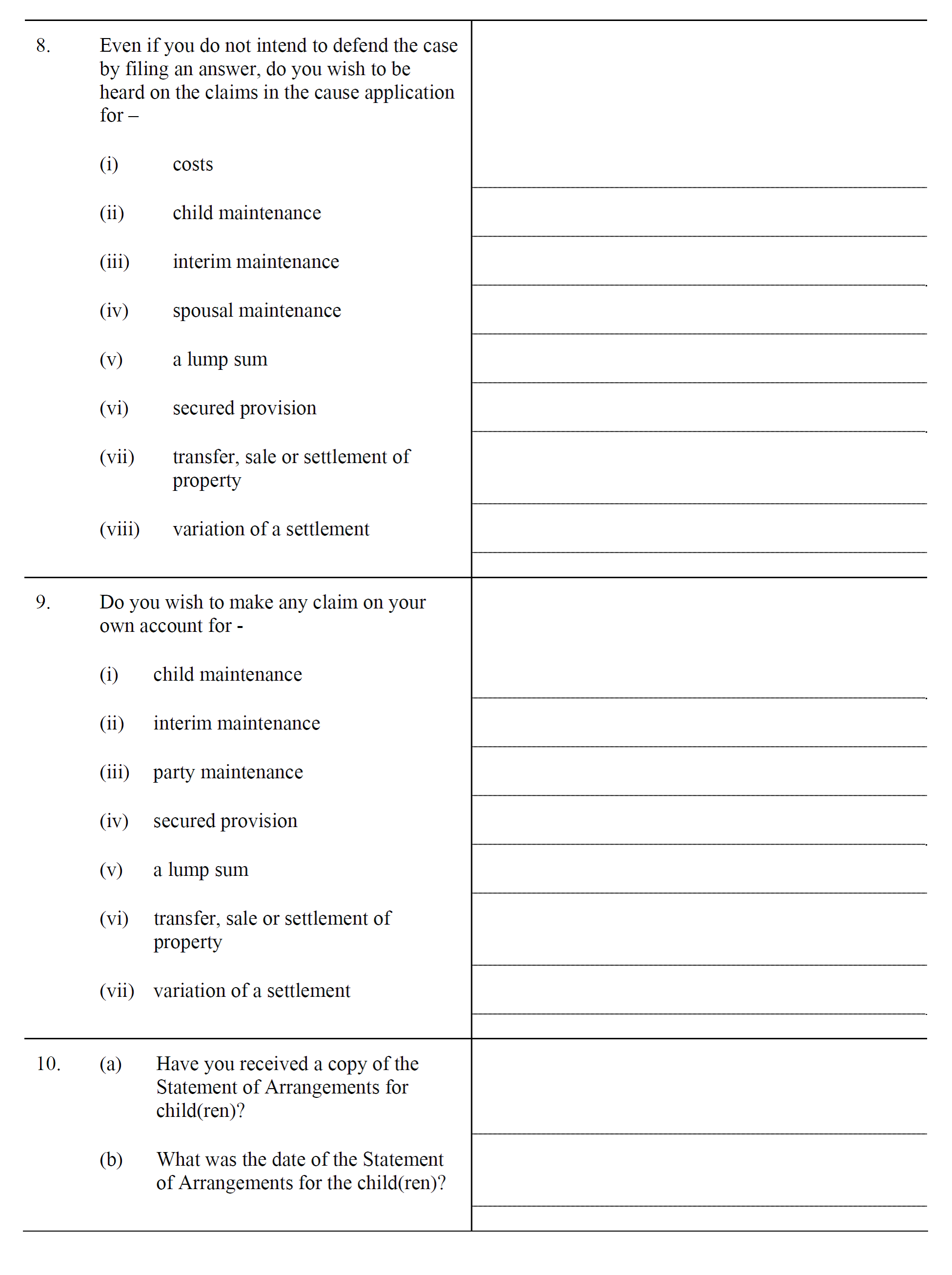 Form CP4 - Acknowledgement of service - continued
