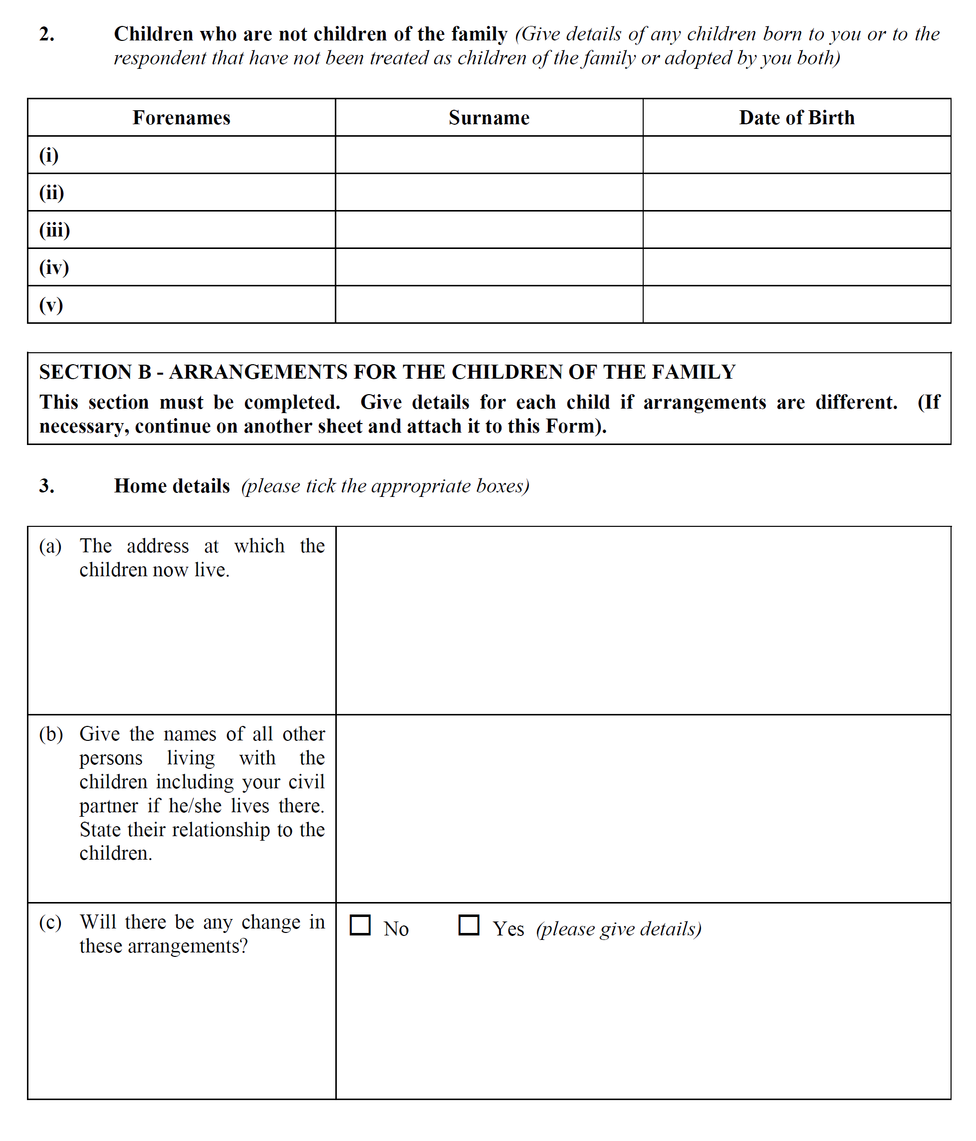 Form CP5 - Statement as to arrangements for children - continued