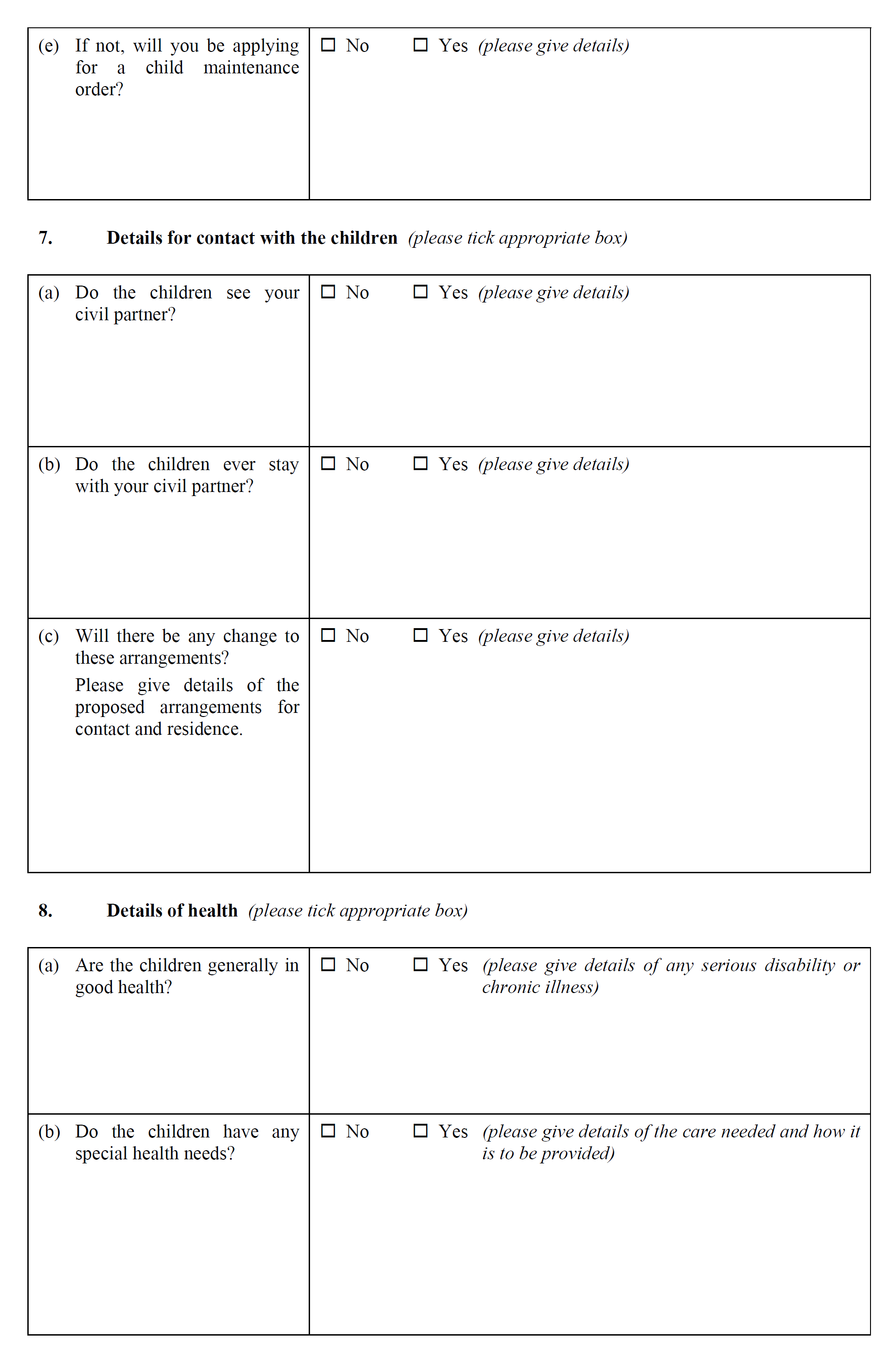 Form CP5 - Statement as to arrangements for children - continued