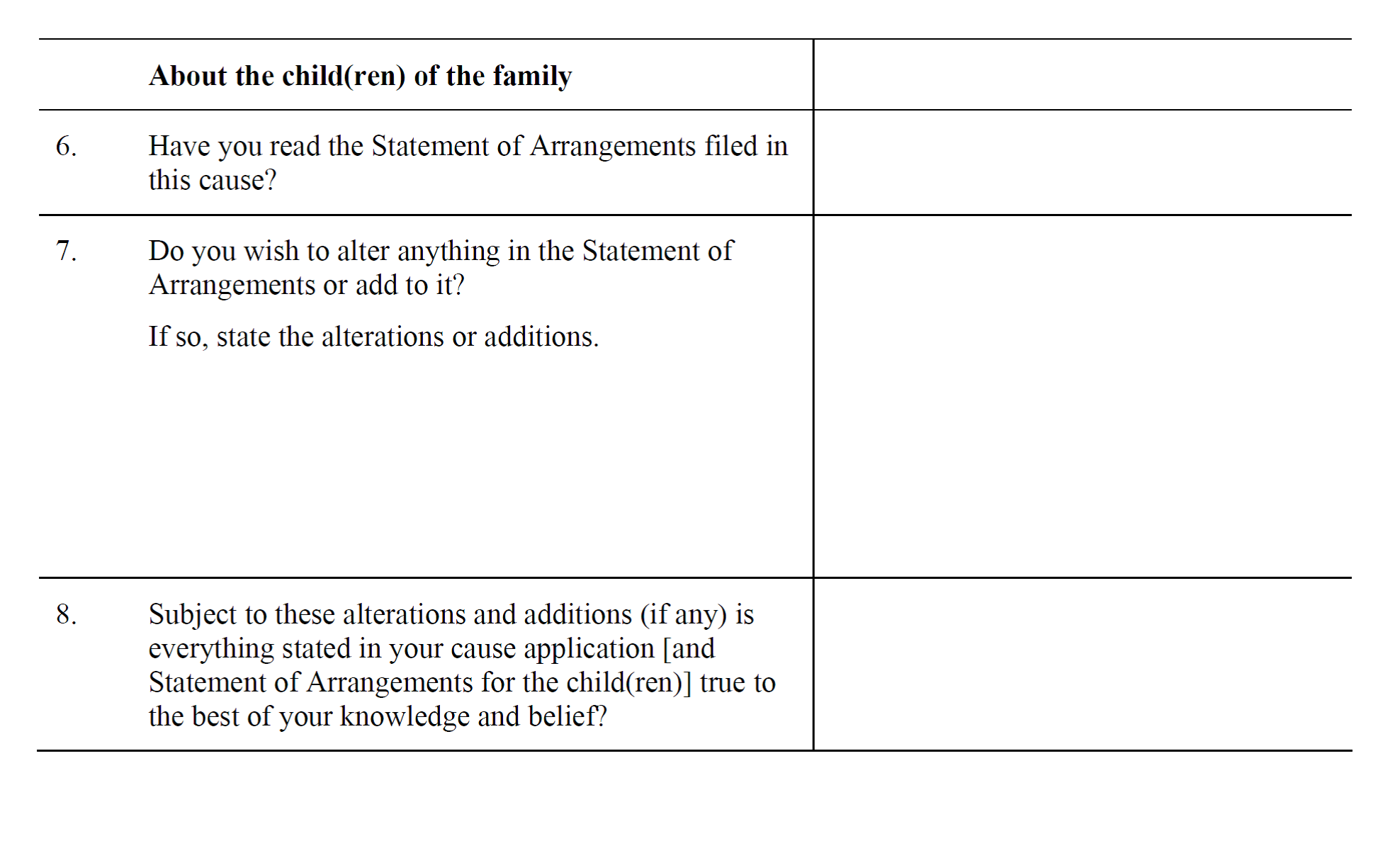 Form CP7 - Affidavit by applicant in support of cause application on the grounds of one year’s or two years’ separation, or on the ground of nullity - continued