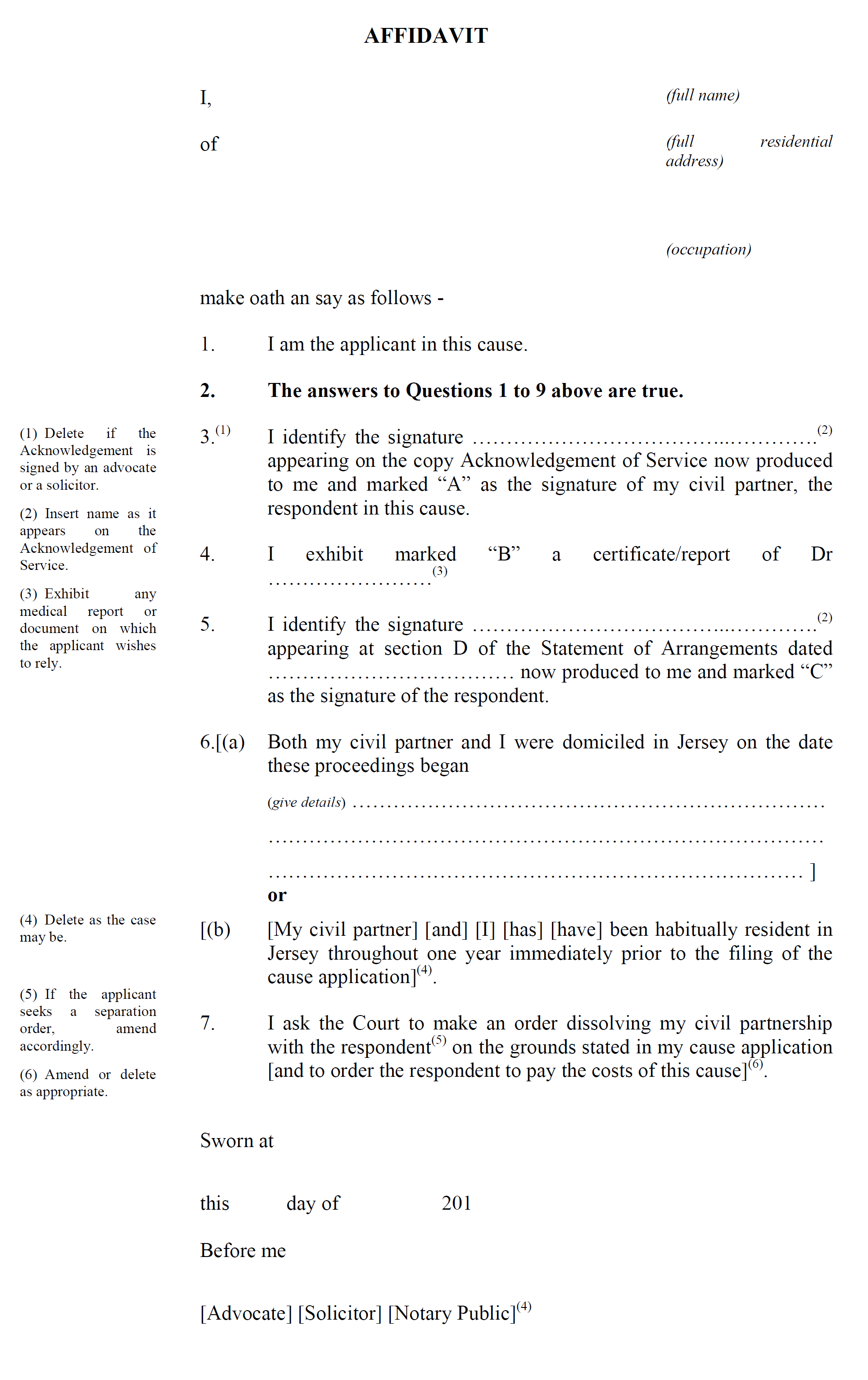 Form CP9  - Affidavit by applicant in support of cause application on the grounds of unreasonable behaviour - continued