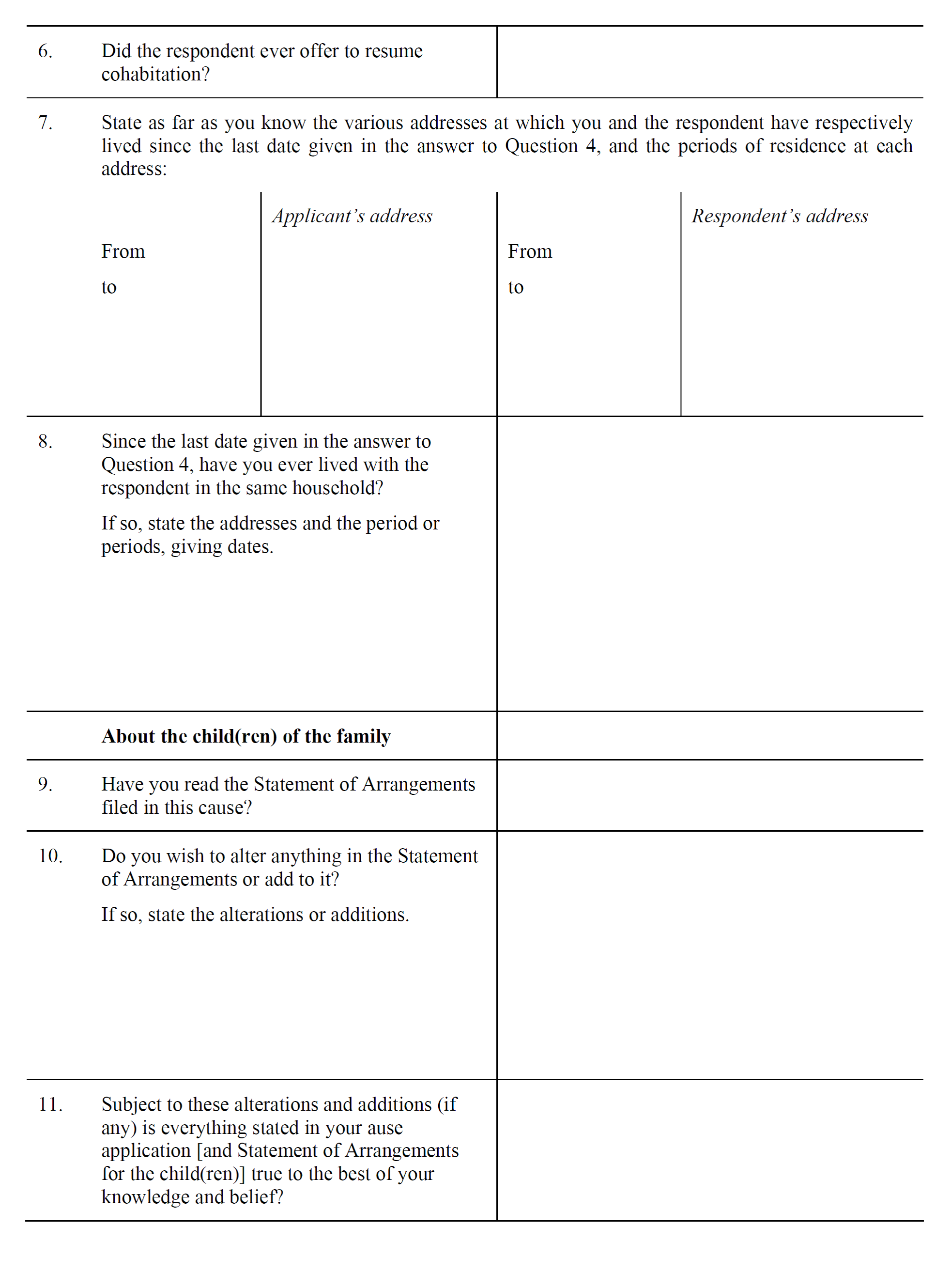 Form CP10 - Affidavit by applicant in support of cause application on the grounds of desertion - continued