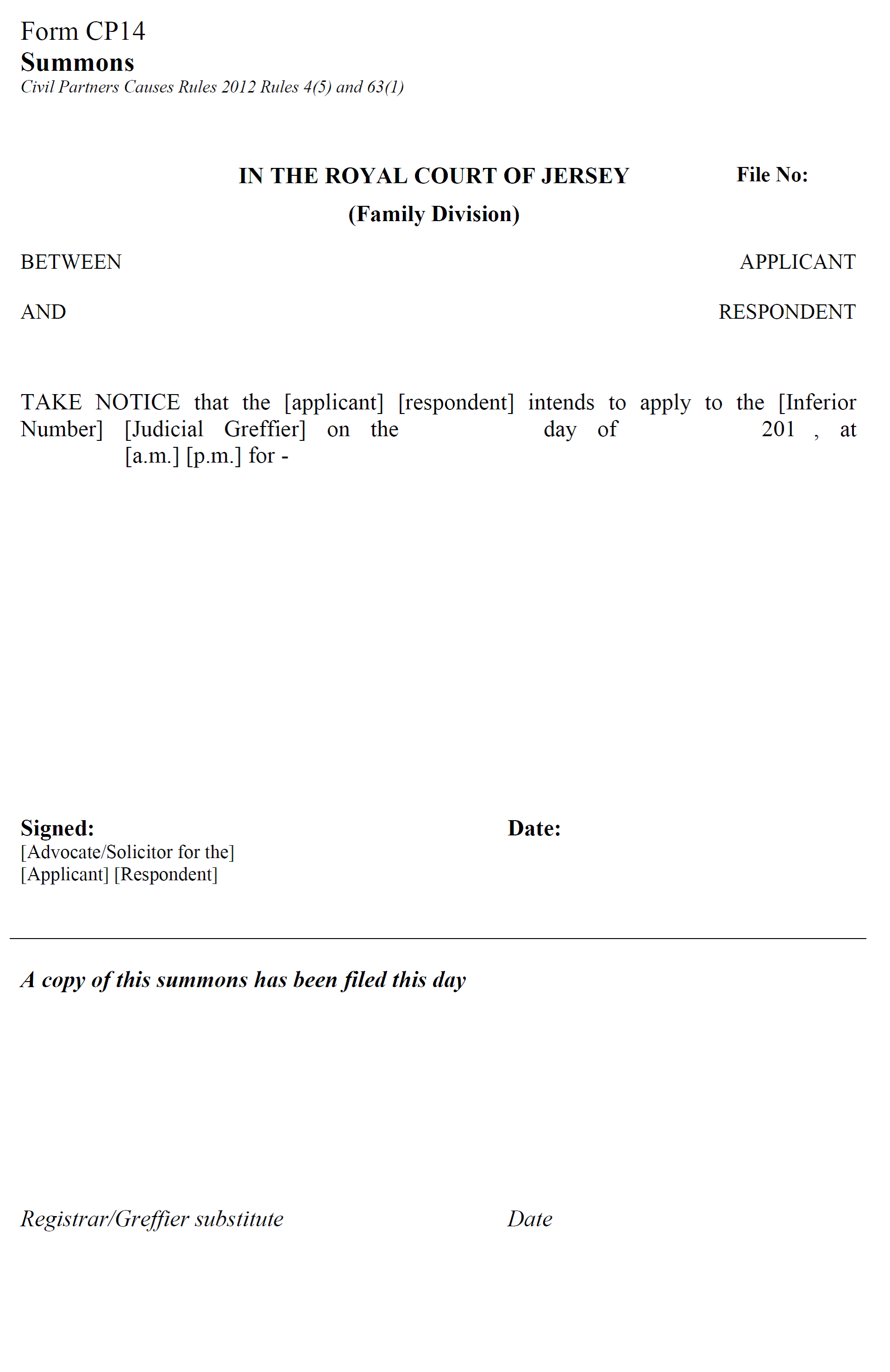 Form CP14 - Summons