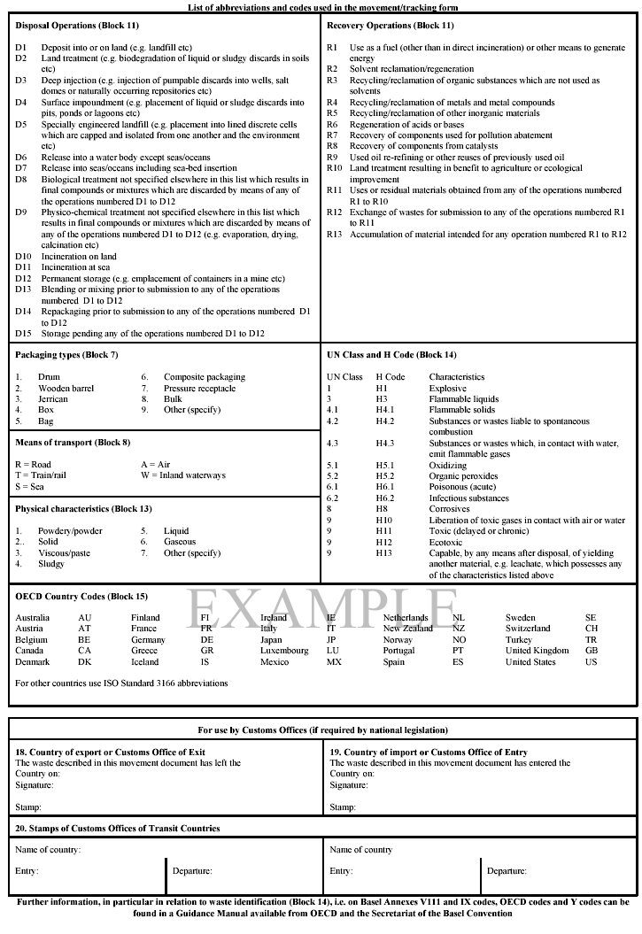 Form 2 - consignment note for transboundary movement of waste - continued