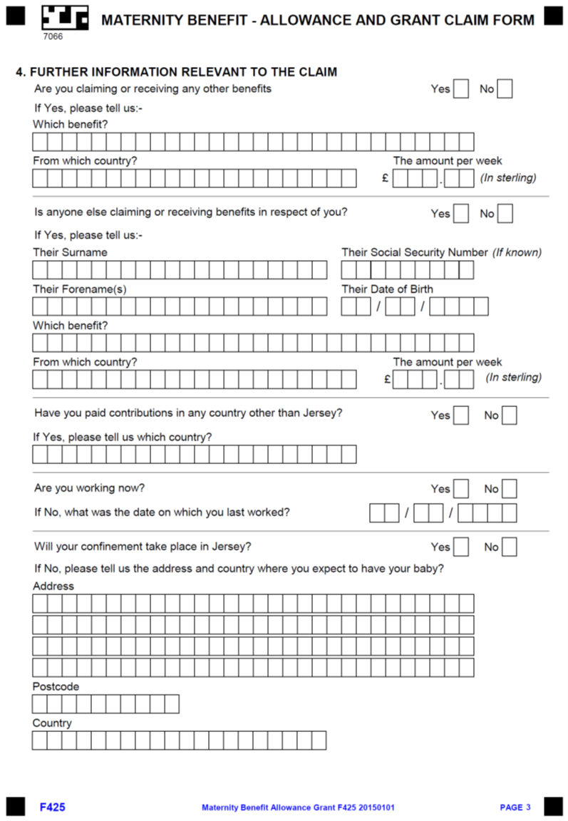 Title: Maternity Benefit - Allowance and Grant Claim Form - continued